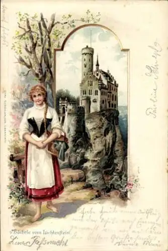 Litho Honau Lichtenstein in Württemberg, Schloss Lichtenstein, Bärbele