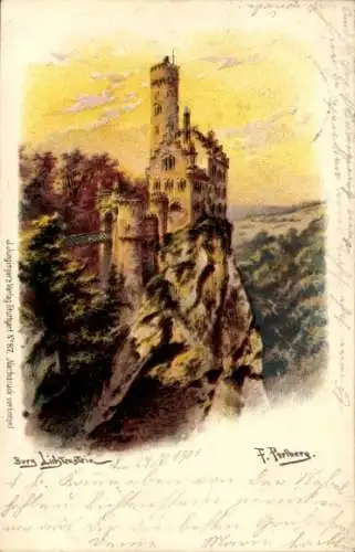 Künstler Litho Perlberg, F., Honau Lichtenstein in Württemberg, Schloss Lichtenstein