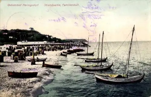 Ak Ostseebad Heringsdorf auf Usedom, Strand, Familienbad