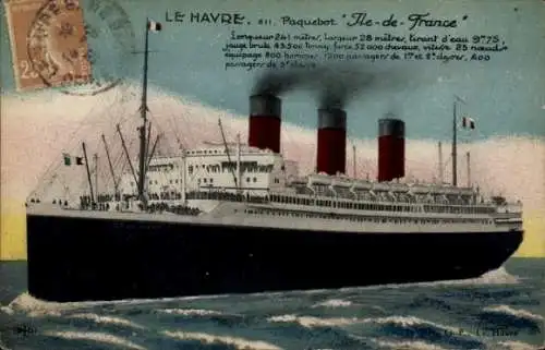 Ak Le Havre, Paquebot Ile de France, CGT, French Line