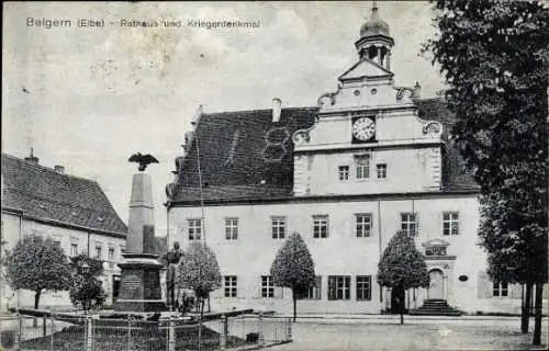 Ak Belgern an der Elbe Sachsen, Rathaus, Kriegerdenkmal