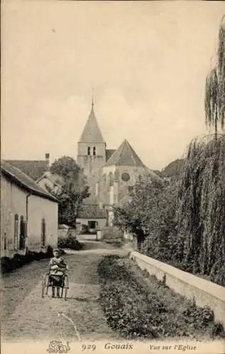 Ak Gouaix Seine et Marne, Kirche, Kind auf Weg