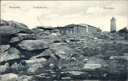 Ak Brocken im Harz, Hexenaltar, Teufelskanzel, Brocken