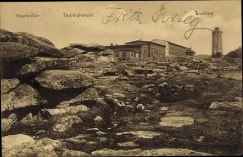 Ak Brocken im Harz, Hexenaltar, Teufelskanzel, Brocken