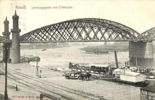 Ak Riesa an der Elbe Sachsen, Landungsplatz, Elbbrücke