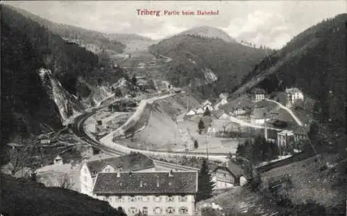 Ak Triberg im Schwarzwald, Teilansicht beim Bahnhof