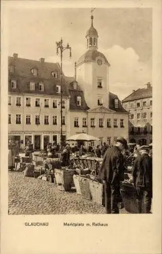 Ak Glauchau in Sachsen,  Markt mit Rathaus