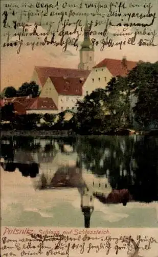 Ak Pulsnitz in Sachsen, Schloss Pulsnitz mit Schlossteich