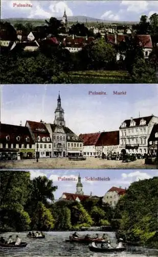 Ak Pulsnitz Sachsen,  Markt, Schlossteich