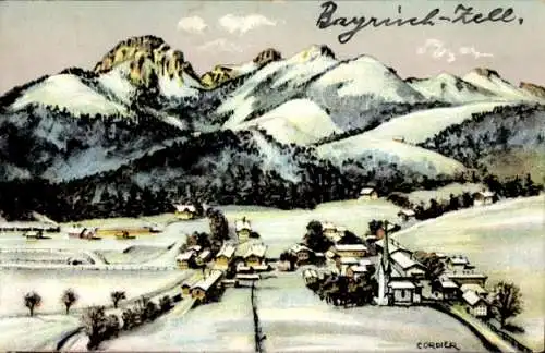 Ak Bayrischzell im Mangfallgebirge Oberbayern, Totalansicht, Winteransicht, Gebirge