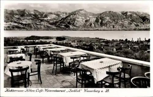 Ak Wasserburg am Bodensee Schwaben, Hochterrasse, Höhen-Café Weinrestaurant Seeblick