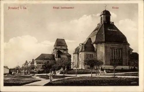 Ak Arnsdorf in Sachsen, Königliche Landesanstalt, Kirche