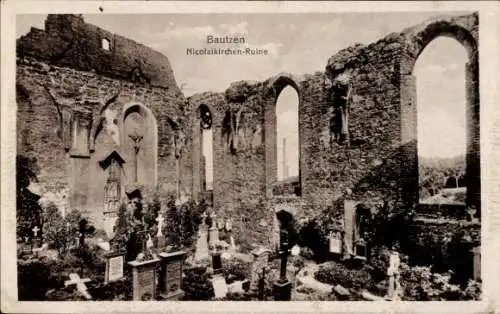 Ak Bautzen in der Oberlausitz, Nicolaikirchen-Ruine