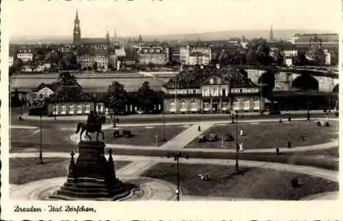 Ak Dresden Altstadt, Italienisches Dörfchen, Reiterstatue