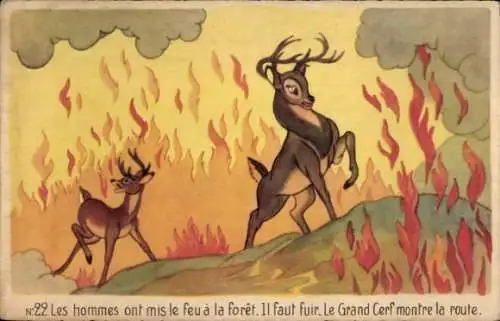 Künstler Ak Walt Disney, Bambi, Brand, Le Grand Cerf montre la route