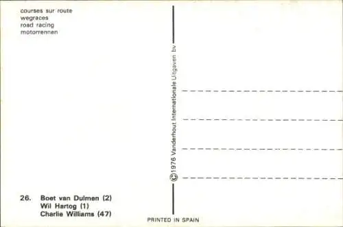 Ak Rennfahrer Boet van Dulmen, Wil Hartog, Charlie Williams, Motorradrennen, Suzuki