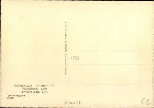 Ak Plastik von Georg Kolbe, Tänzerin, 1912, Frauenakt