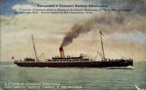 Künstler Ak SS Duke of Clarence, Fährschiff, Lancashire and Yorkshire Railway