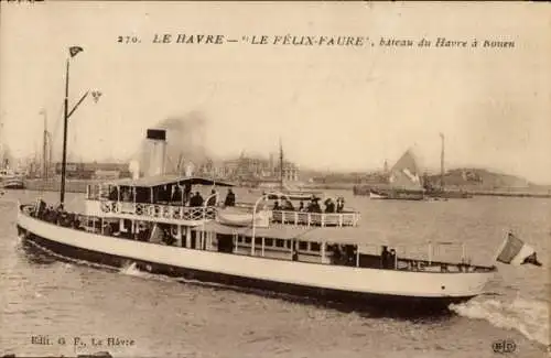 Ak Le Havre Seine Maritime, Paquebot Felix Faure, bateau du Havre a Rouen