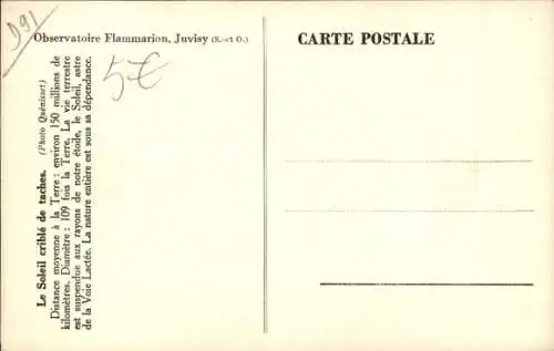 Ak Juvisy Essonne, Observatoire Flammarion, le Soleil crible de taches, Sonnenflecken