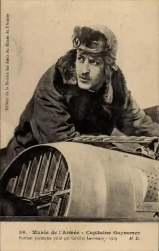 Künstler Ak Lawrence, Musée de l'Armée, Capitaine Guynemer, Portrait posthume, Flugpionier