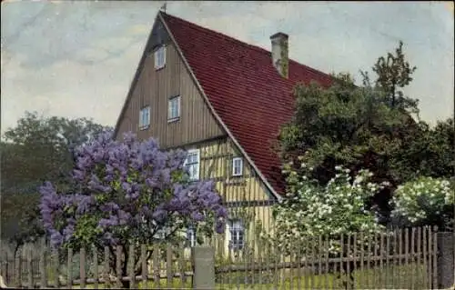 Ak Photochromie Nenke und Ostermaier 100 2184, Malschendorf, Flieder vor einem Wohnhaus