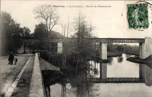 Ak Chartres Eure et Loir, 3 ponts, Routede Dammarie