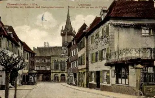 Ak Obernai Oberehnheim Elsass Bas Rhin, Kirchgasse, Rathaus, Sechseimerbrunnen