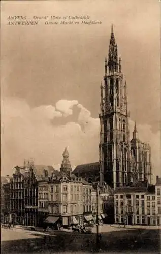 Ak Antwerpen Flandern, Grand' Place et Cathédrale