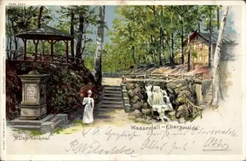 Litho Eberswalde im Kreis Barnim, Mücke-Denkmal, Wasserfall