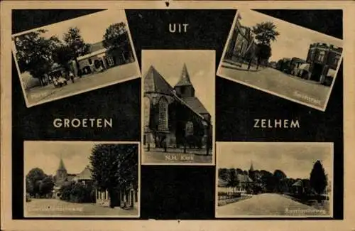 Ak Zelhem Gelderland Niederlande, Kerk, Markt, Smidstraat, Ruurloscheweg