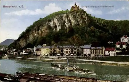 Ak Podmokly Bodenbach Děčín Tetschen an der Elbe Region Aussig, Bergrestaurant Schäferwand, Schiff