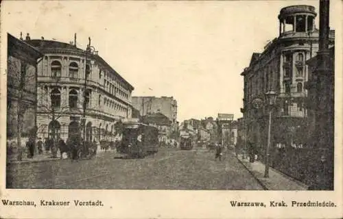 Ak Warszawa Warschau Polen, Krakauer Vorstadt, Straßenbahn