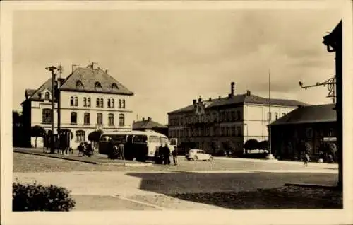 Ak Varnsdorf Warnsdorf Region Aussig, Platz, Autobus