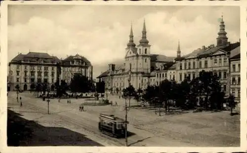 Ak Jihlava Iglau Region Hochland, Platz, Straßenbahn