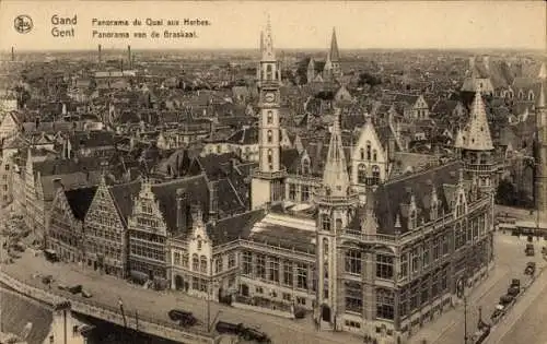 Ak Gand Gent Ostflandern, Panorama du Quai aux Herbes