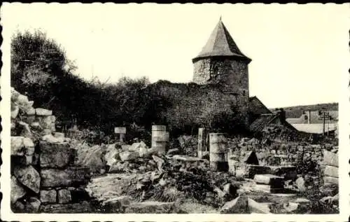 Ak Nismes Wallonien Namur, Ruinen der alten Kirche, Feudalturm