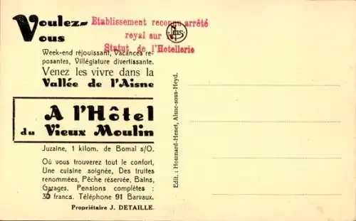 Ak Juzaine Durbuy Wallonien Luxemburg, Hotel du Vieux Moulin, Valee de l'Aisne