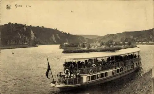 Ak Yvoir sur Meuse Wallonien Namur, L'Ile, Schiff