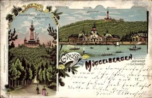 Litho Berlin Köpenick, Müggelberge, Restaurant Marienlust, Müggelturm