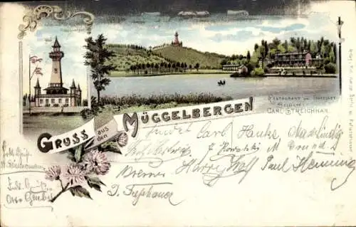 Litho Berlin Köpenick, Müggelberge, Aussichtsturm, Restaurant am Teufelsee