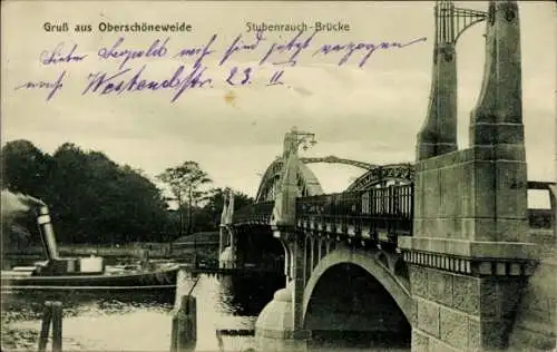 Ak Berlin Köpenick Oberschöneweide, Dampfer passiert die Stubenrauchbrücke