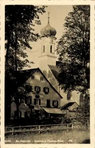 Foto Ak Sankt Heinrich Münsing am Starnberger See, Gasthof Fischer Rest.