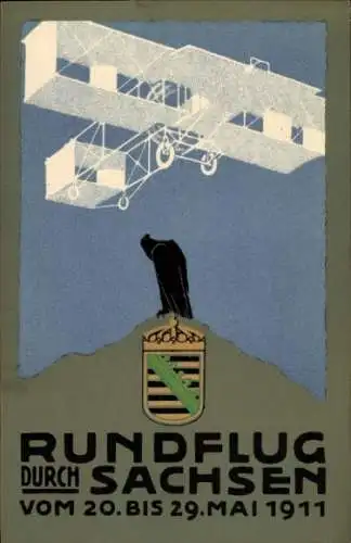 Wappen Ak Rundflug durch Sachsen 1911, Doppeldecker