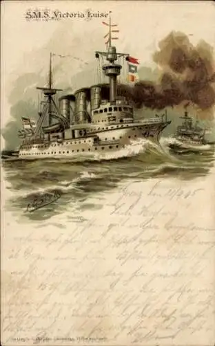 Präge Künstler Litho Deutsches Kriegsschiff, SMS Victoria Luise, Kaiserliche Marine