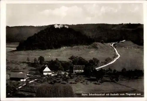 Ak Kuchalb Donzdorf in Württemberg, Ruine Scharfenschloss, Fliegeraufnahme