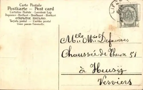 Litho Jockey zu Pferde, Braunes Pferd, Zaumzeug