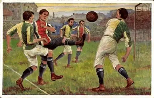 Künstler Ak Fußball, Fußballspiel