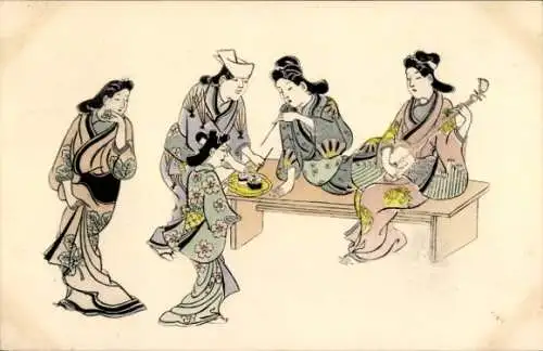 Litho Japan, Frauen in japanischer Tracht