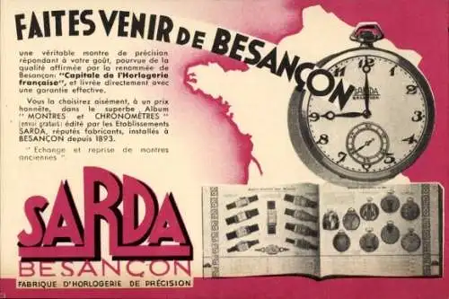 Ak Besançon Doubs, Sarda, Uhr, Taschenuhr, Reklame